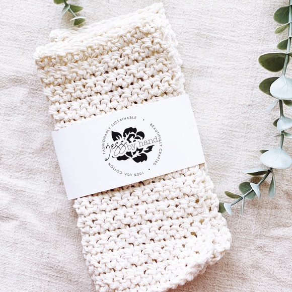 100% Cotton Handmade Washcloth, Set of 2, Ivory